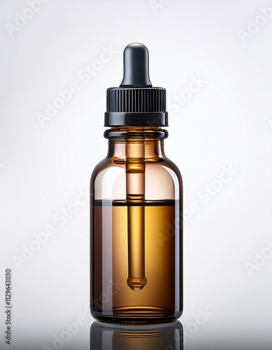 Amber glass dropper bottle with a dark top, filled with a golden liquid.