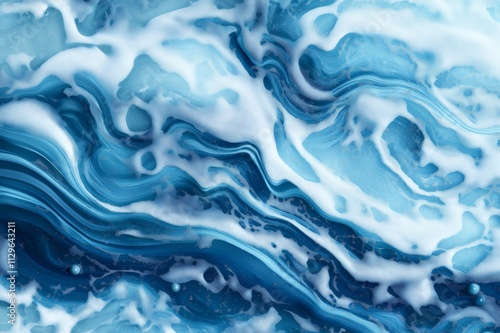 Capturing an abstract blue and white swirling wave pattern, evoking a mesmerizing ocean texture with dynamic fluid lines and ripples