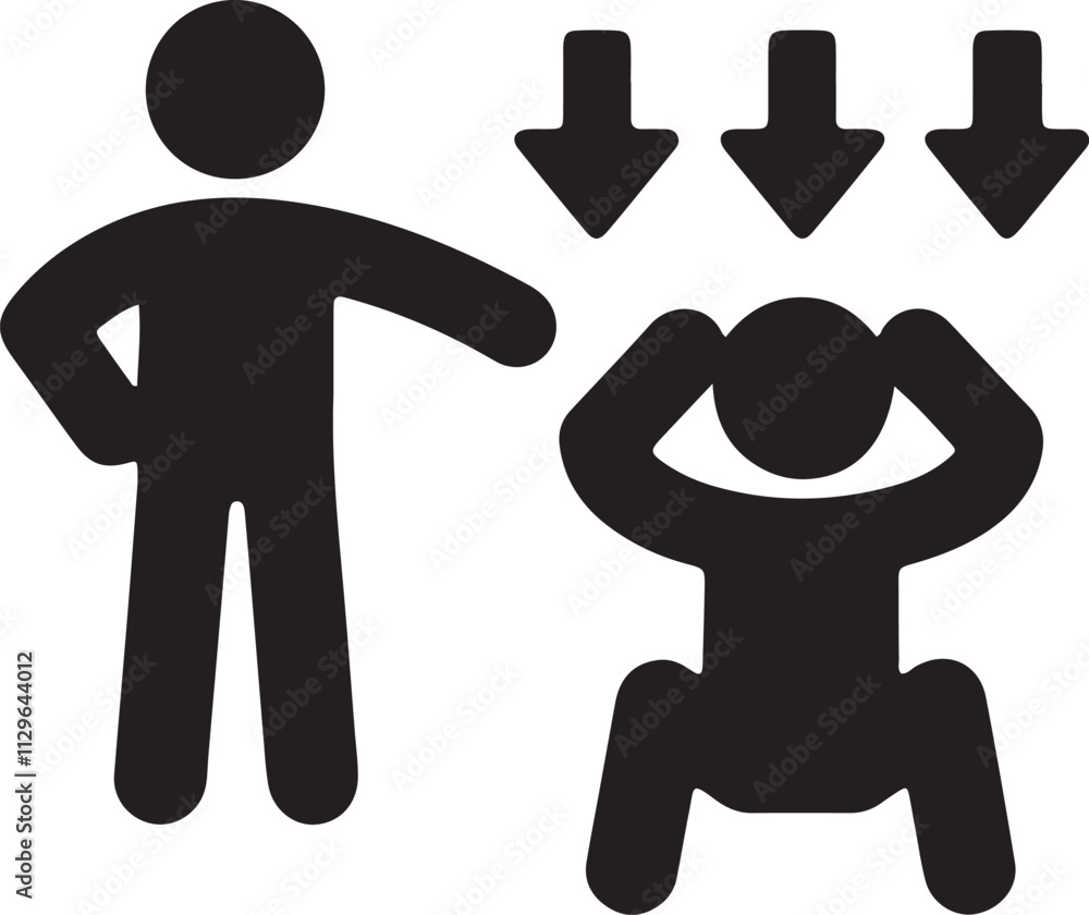 Illustration of a silhouette icon featuring a stickman being intimidated by other stickmen Illustration of a silhouette icon featuring a stickman being intimidated by other stickmen