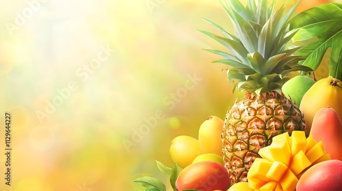 Vibrant Tropical Fruits Display Pineapple Mangoes and More photo