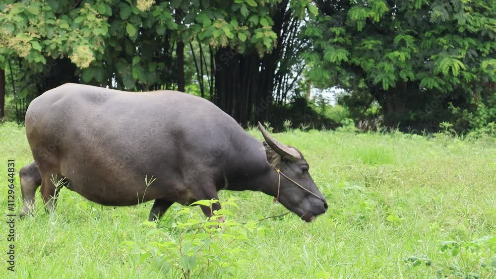 Buffalo eating grass in a field at Thailand. slow motion action. Buffalo eating grass in a field at Thailand. slow motion action.