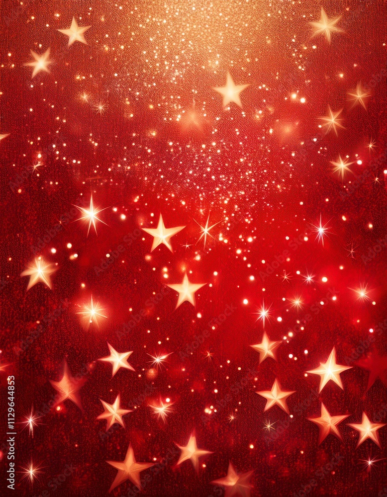Red christmas glitter background with stars. Festive glowing blurred texture. Red christmas glitter background with stars. Festive glowing blurred texture.