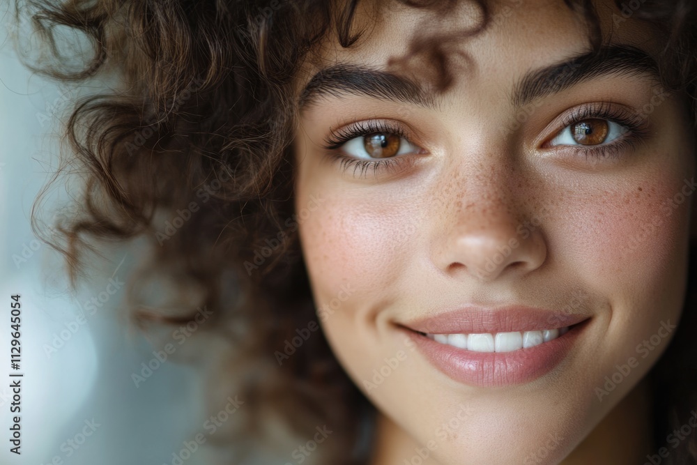 Happy creative brunette with curly hair and brown eyes. Happy creative brunette with curly hair and brown eyes.