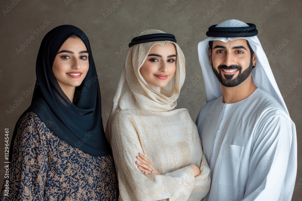 Middle Eastern family in traditional dress at photo studio. Lifestyle happiness family in UAE. Middle Eastern family in traditional dress at photo studio. Lifestyle happiness family in UAE.