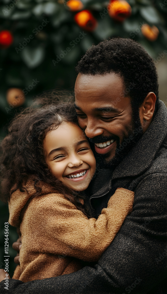 a joyful father hugging his daughter warmly, smiles radiating their bond - a joyful father hugging his daughter warmly, smiles radiating their bond -