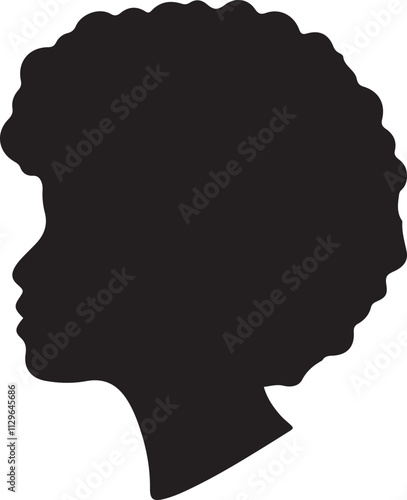 Illustration of a silhouette icon featuring a human head with curly hair photo