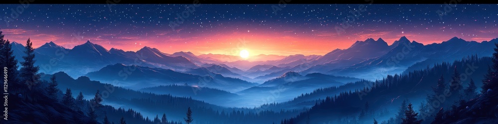 Nighttime Forest Landscape Digital Illustration, Deep Blues & Purples Sky, Green & Brown Foliage, Warm Tones, Mountain Backdrop, Campfire Ambiance Nighttime Forest Landscape Digital Illustration, Deep Blues & Purples Sky, Green & Brown Foliage, Warm Tones, Mountain Backdrop, Campfire Ambiance
