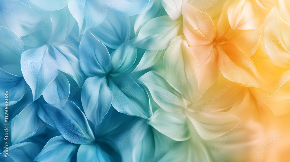 Delicate floral patterns fill the canvas with soft hues of blue and yellow, creating a calming and serene visual effect that invites tranquility Delicate floral patterns fill the canvas with soft hues of blue and yellow, creating a calming and serene visual effect that invites tranquility