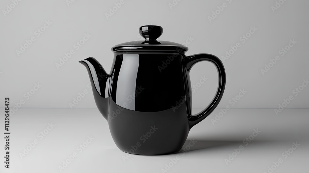 A simple yet elegant black teapot sits on a light surface, showcasing its smooth curves and glossy finish, emphasizing modern design and functionality in kitchenware A simple yet elegant black teapot sits on a light surface, showcasing its smooth curves and glossy finish, emphasizing modern design and functionality in kitchenware