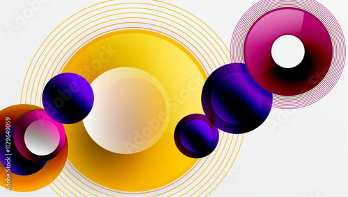 Sleek vector design with overlapping circles in vibrant colors and smooth gradients. Dynamic composition with depth, symmetry, and minimalistic elegance on a light background