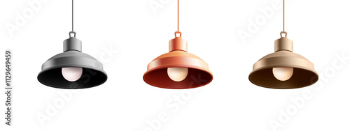 Realistic colored 3D chandeliers for rooms. Set of metal pendant lamps, for interior concepts, lighting, technology, advertising concepts. Vector illustration.