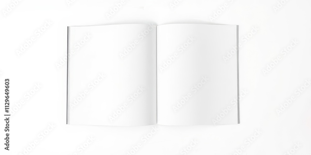Minimalist mockup of a magazine cover and open magazine on white background, mockup, publication Minimalist mockup of a magazine cover and open magazine on white background, mockup, publication