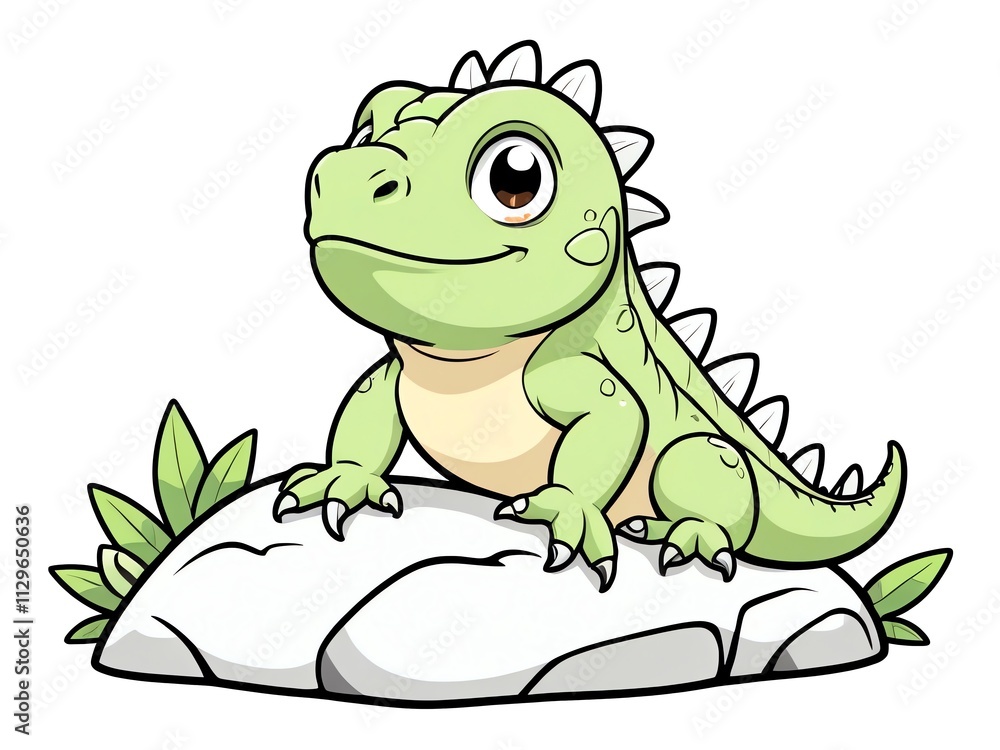 Naklejka premium Adorable Baby Dinosaur on a Rock