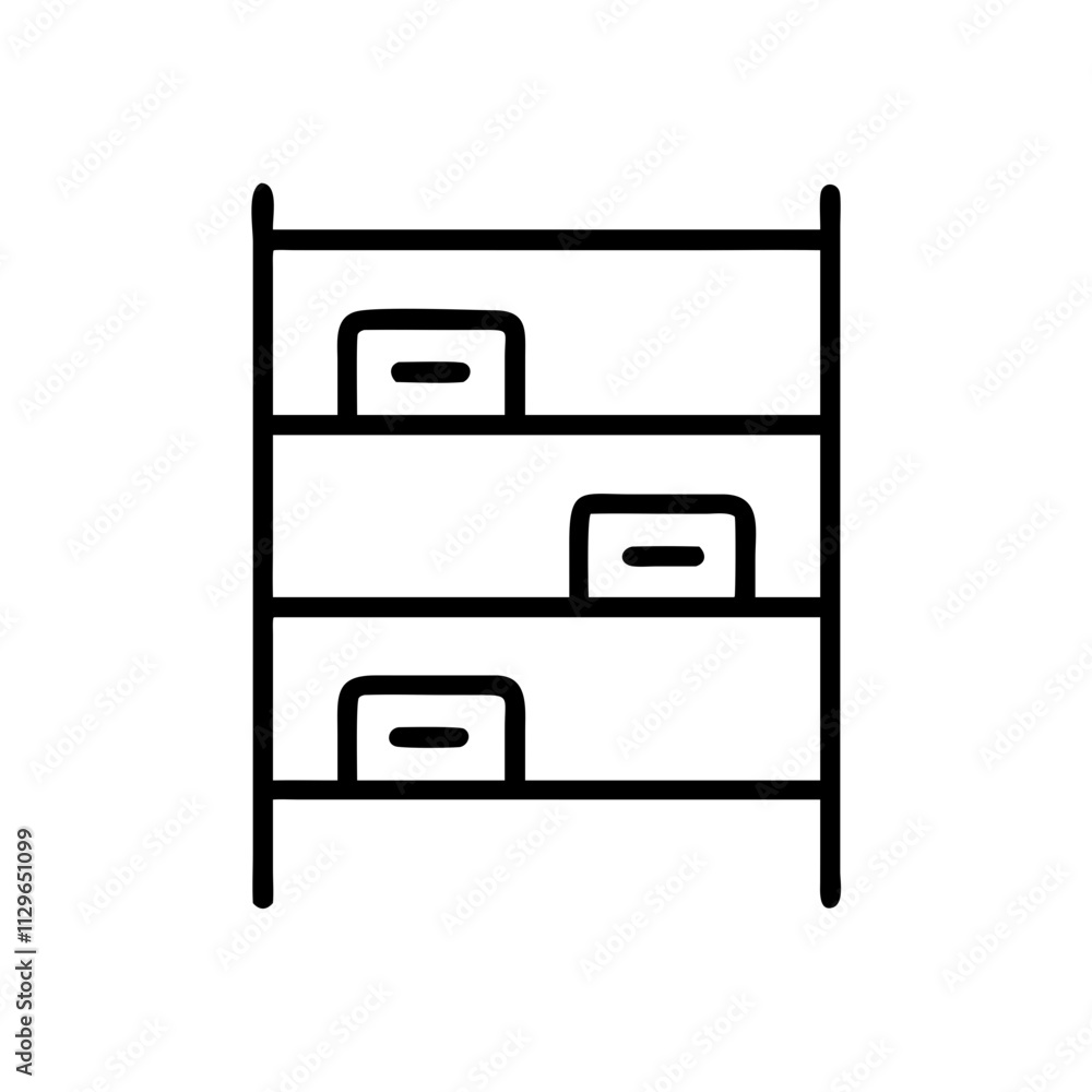 Simple archive shelving icon with boxes, minimalistic design on a white background Simple archive shelving icon with boxes, minimalistic design on a white background