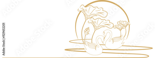 Line art swans Illustration background with a valentine day