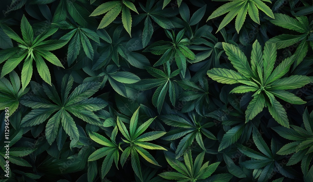 A top view of dense cannabis plants with leaves, symbolizing the high quality and vastness of the growing garden Generative AI A top view of dense cannabis plants with leaves, symbolizing the high quality and vastness of the growing garden Generative AI