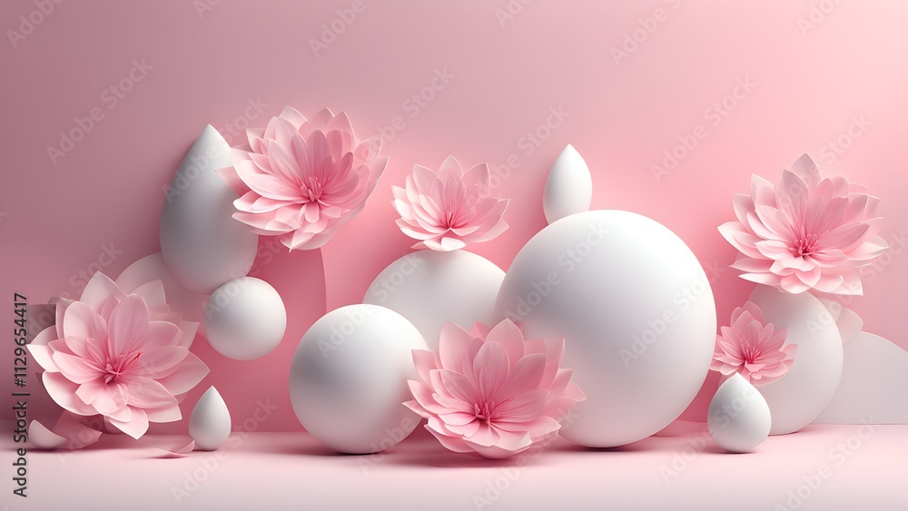 A minimalist and calm 3D Azalea abstract design representing the freshness of spring.