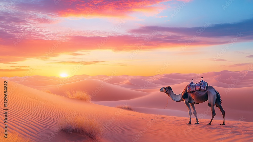 Camel in Sahara desert at sunset. Camel in Sahara desert at sunset.