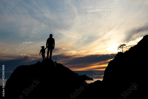Father and Son Sunset on Olympic Coast