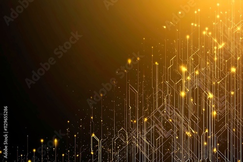 Abstract dark geometric background featuring glowing golden lines and sparkles, creating a modern, futuristic, and elegant design.