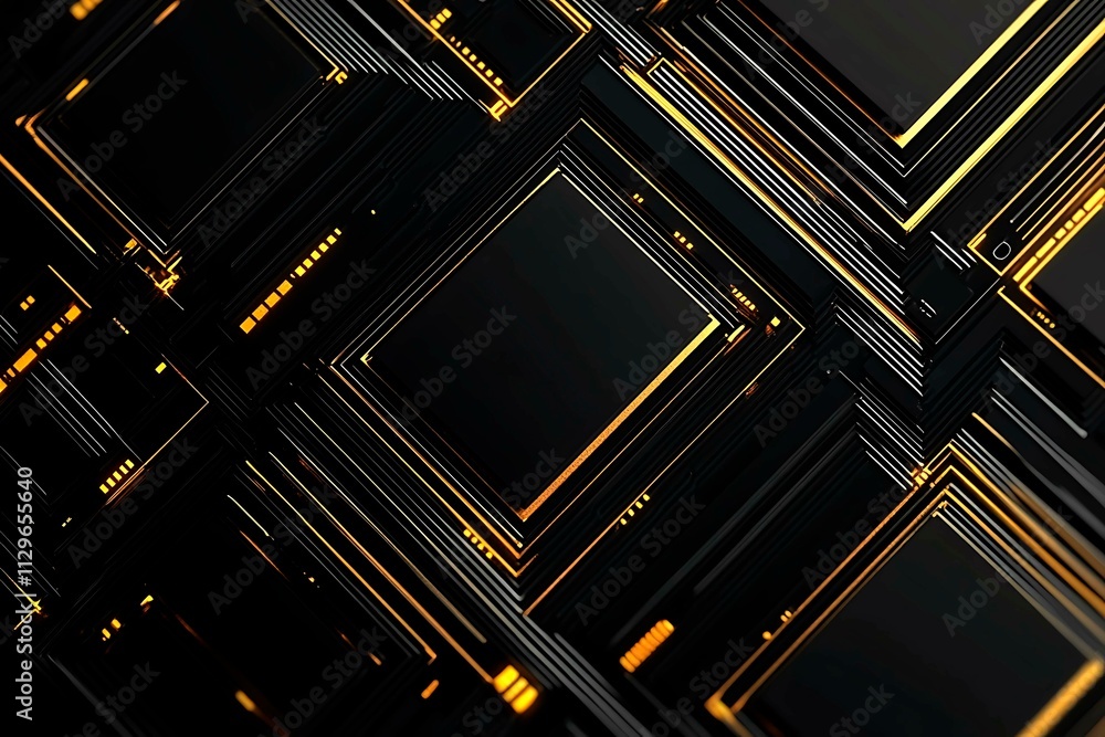 Abstract dark geometric background featuring glowing golden lines and sparkles, creating a modern, futuristic, and elegant design. Abstract dark geometric background featuring glowing golden lines and sparkles, creating a modern, futuristic, and elegant design.