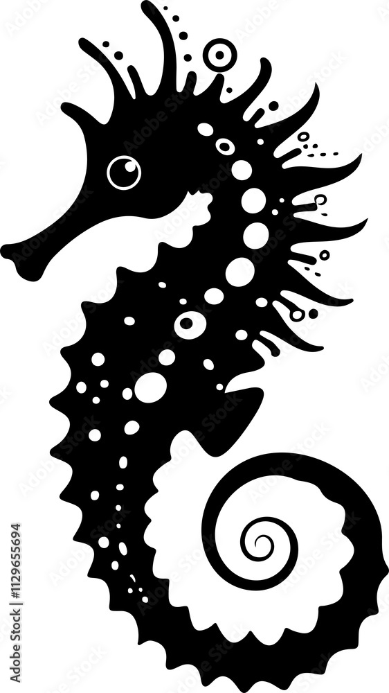 Obraz premium Stylized Black and White Seahorse Illustration