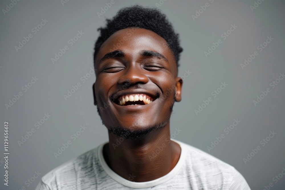 Close up portrait of a happy young african american man laughing against gray background Close up portrait of a happy young african american man laughing against gray background
