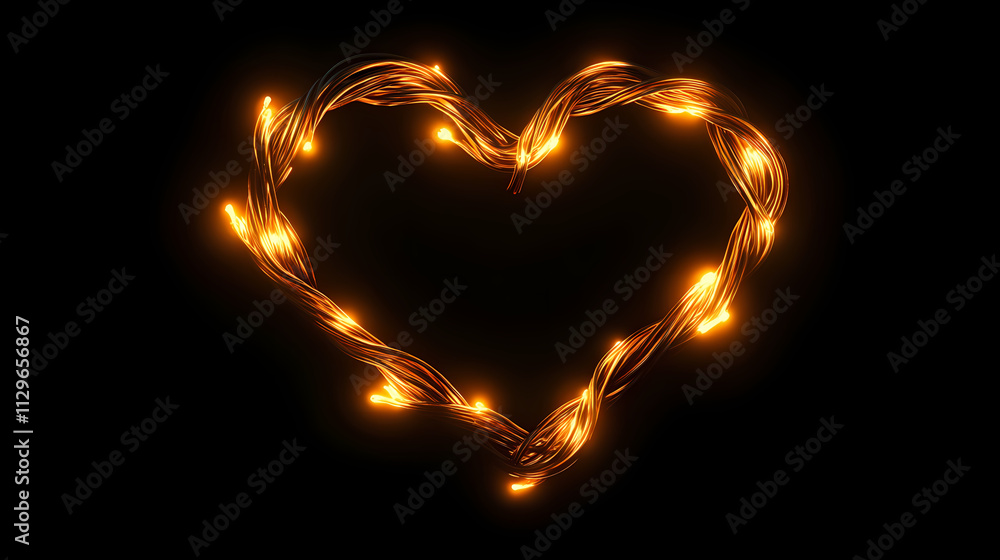 Glowing heart shape of twisted wires portraying love and emotion. Serendipity. Illustration Glowing heart shape of twisted wires portraying love and emotion. Serendipity. Illustration
