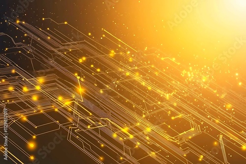 Abstract dark geometric background featuring glowing golden lines and sparkles, creating a modern, futuristic, and elegant design.