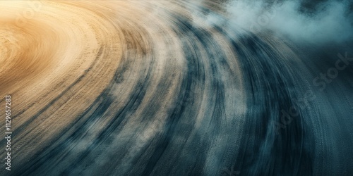 Top view abstract background with tire marks and smoke on race track, Generative Ai.
