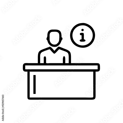 Information desk icon with a person, minimalist design on a white background