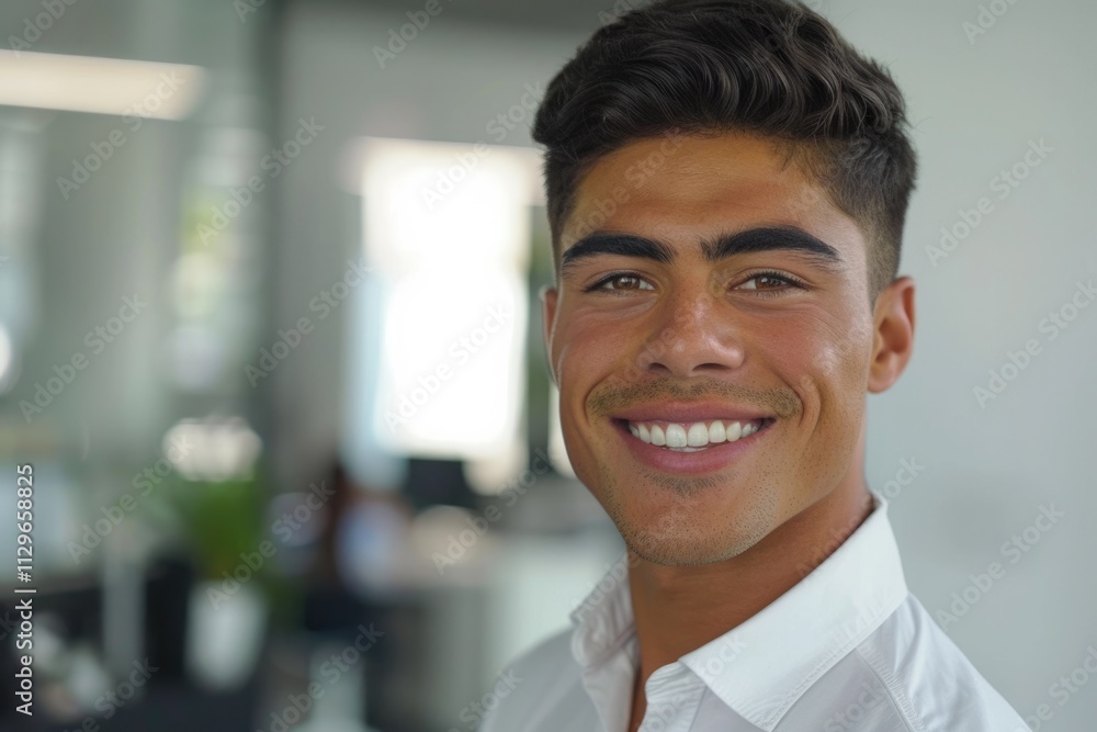Happy young businessman in office headshot portrait. Happy young businessman in office headshot portrait.