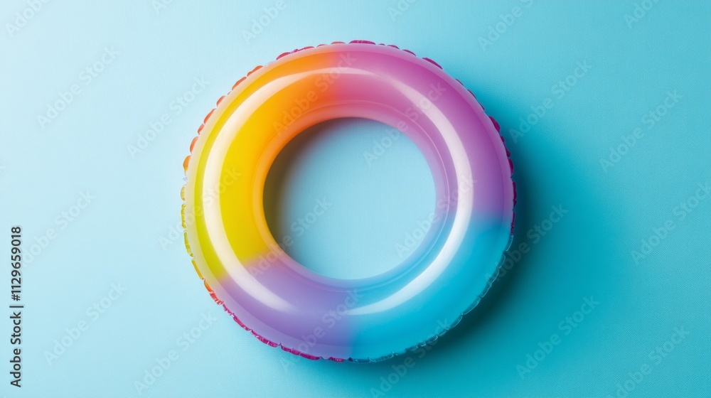 Top view of colorful inflatable ring toy in swimming pool water from above, Generative Ai.