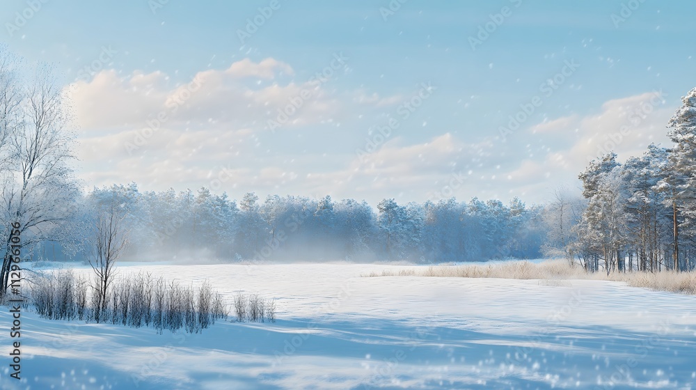 Serene Winter Landscape With Snow Falling Gently Serene Winter Landscape With Snow Falling Gently