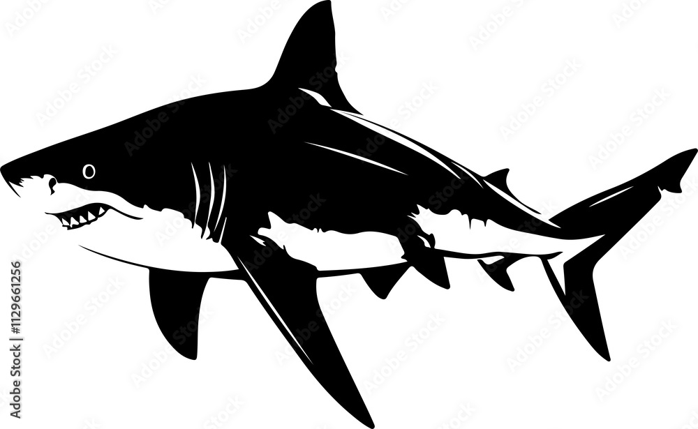 Stylized Black and White Shark Illustration Stylized Black and White Shark Illustration