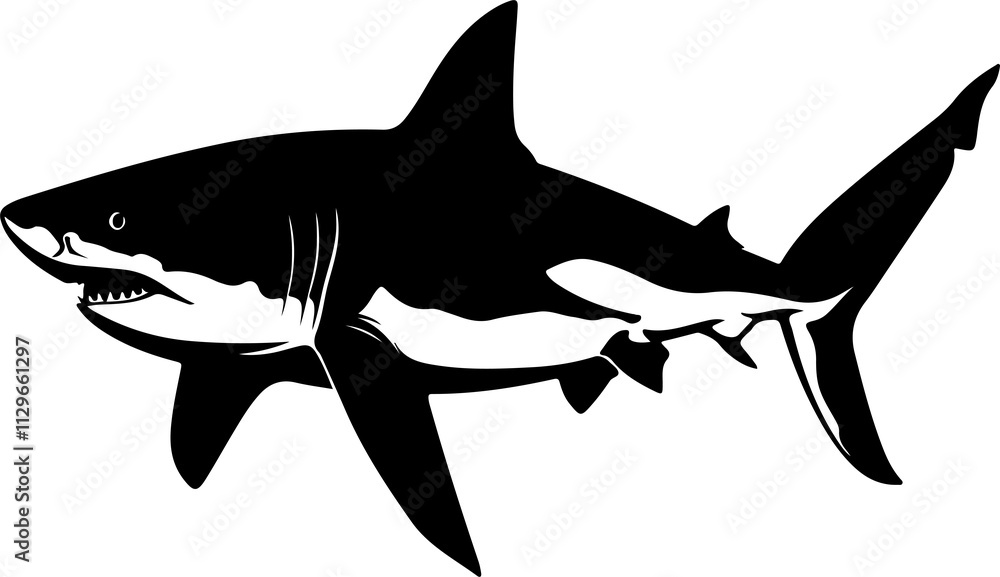 Fototapeta premium Stylized Black and White Shark Illustration