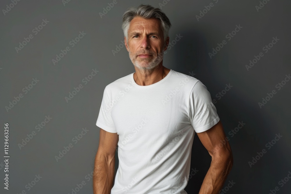 Fit confident older man in gym attire on gray background. Fit confident older man in gym attire on gray background.