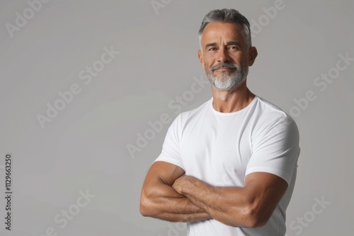 Confident mature man promoting fitness and wellness.