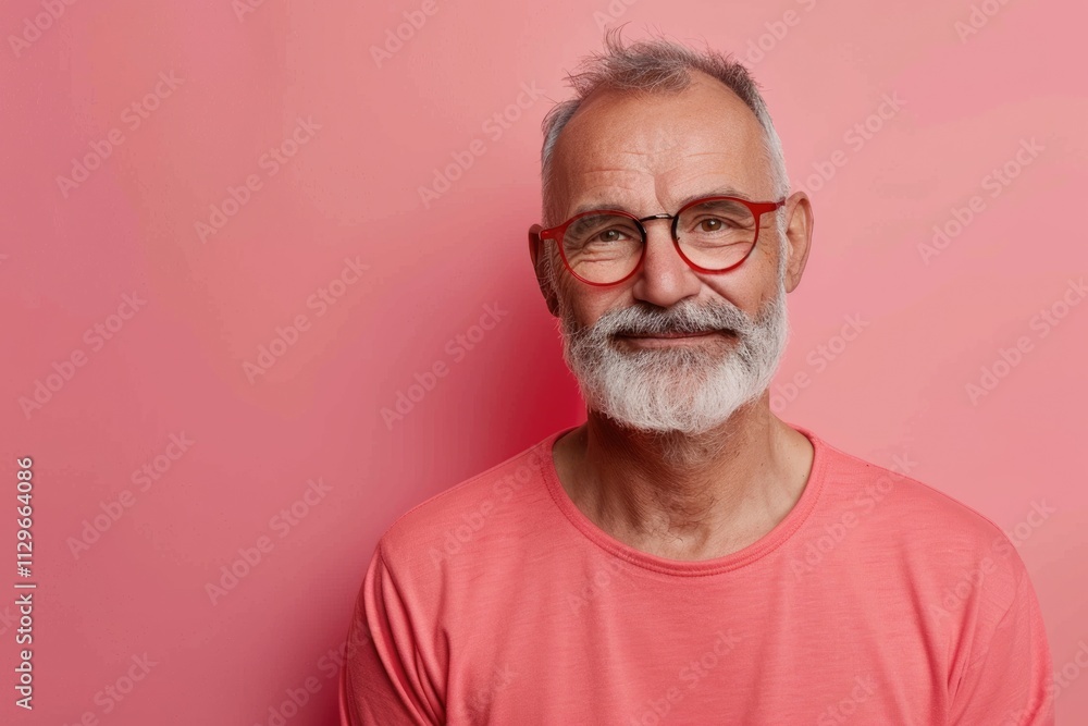 Mature man with trendy glasses and beard smiling happily Mature man with trendy glasses and beard smiling happily