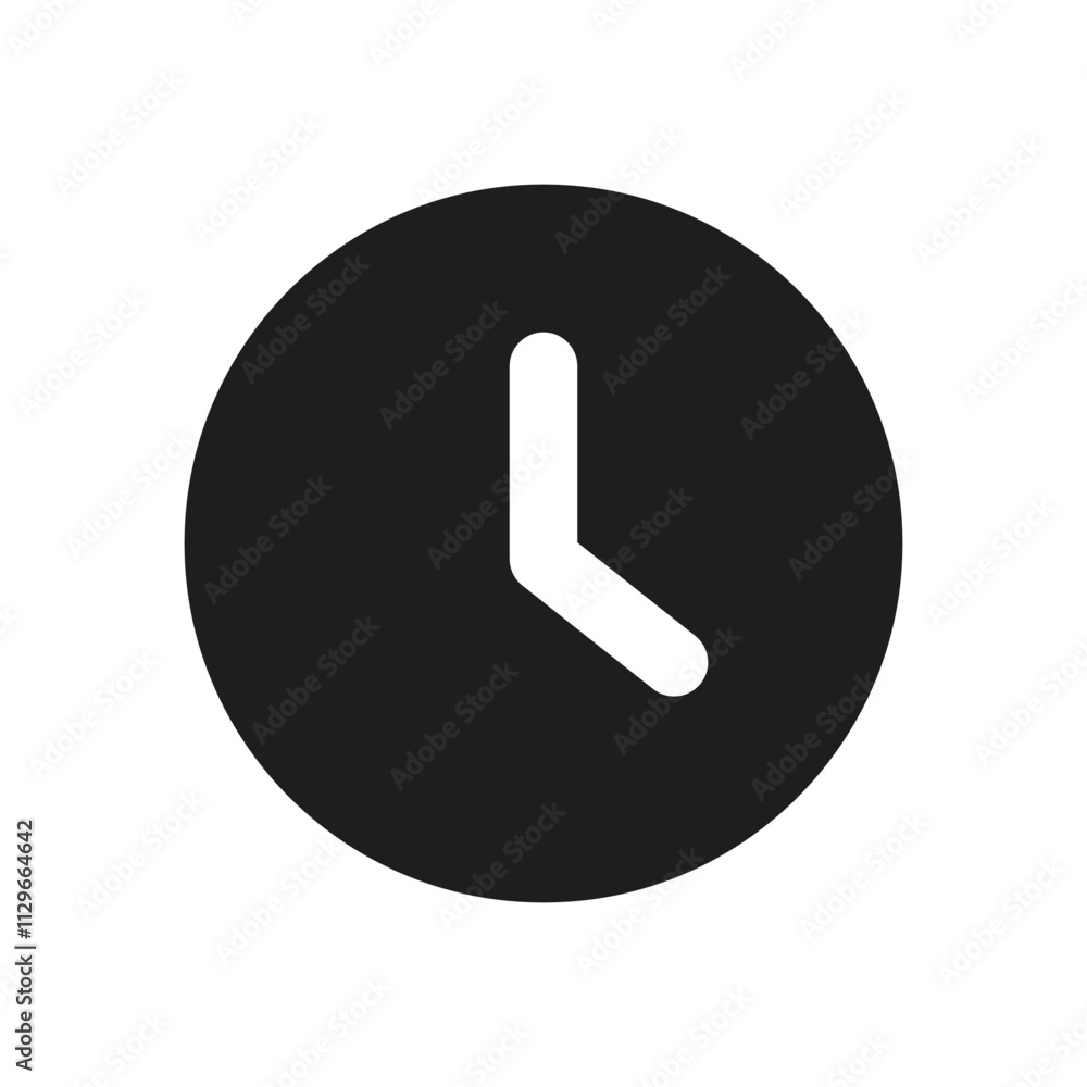 The image depicts a minimalist white analog clock face on a dark grey background indicating a time. The image depicts a minimalist white analog clock face on a dark grey background indicating a time.