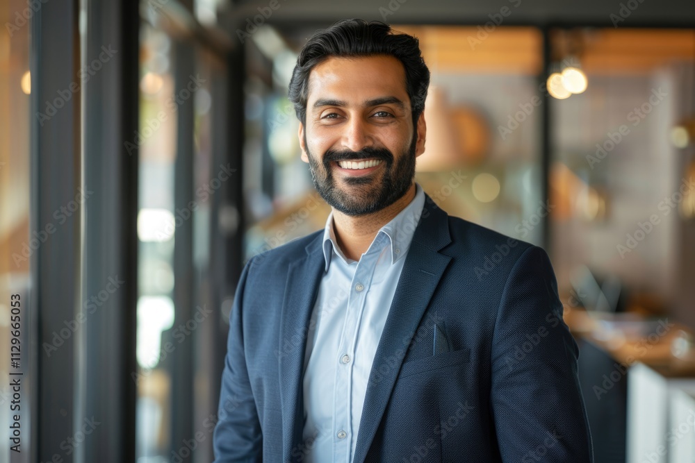 Confident Indian businessman in office posing for headshot portrait. Confident Indian businessman in office posing for headshot portrait.