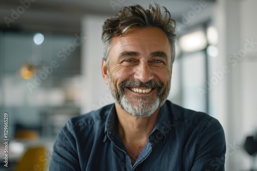 Confident Hispanic businessman in creative office smiling for camera.