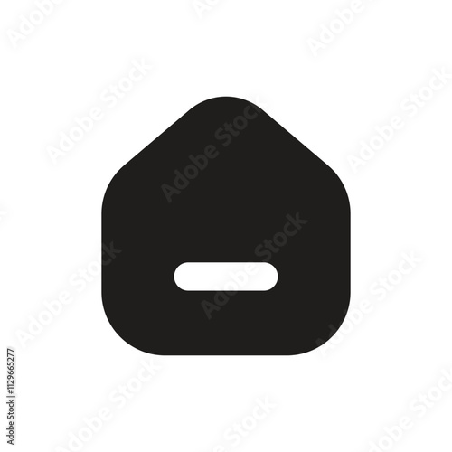 A minimalist white house shaped icon on a grey background suitable for digital use.
