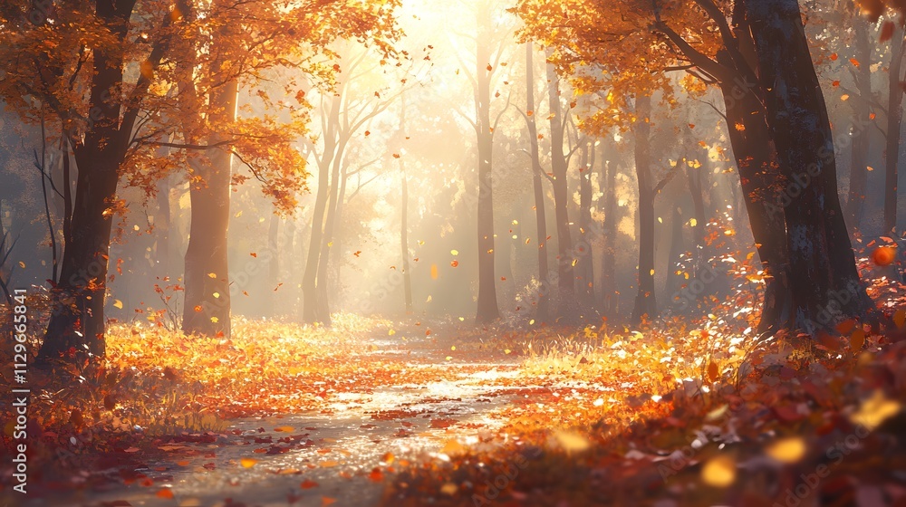 Autumn forest path with vibrant foliage Autumn forest path with vibrant foliage