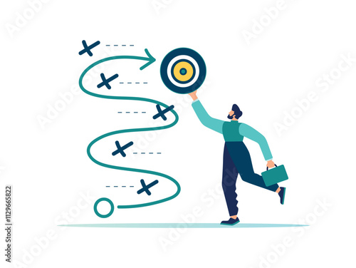 Strategic planning, a method or tactic to achieve a business goal, a solution to avoid obstacles, a path to success, vector illustration