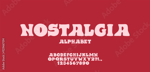 Nostalgic retro font. Rounded letters and numbers. Bold serif alphabet. Wavy groovy letters. 60s and 70s typography