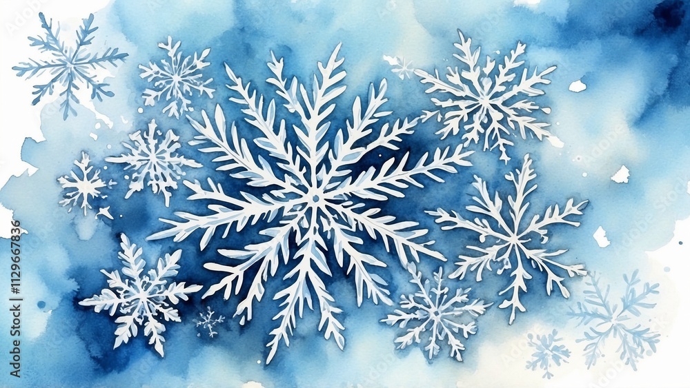 Beautiful snowflakes in a serene winter landscape for Christmas Beautiful snowflakes in a serene winter landscape for Christmas