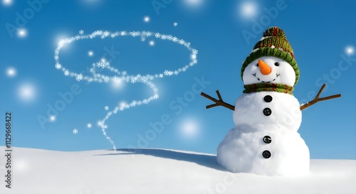 Funny snowman on the snow outdoor background Christmas winter banner with snowman New year greeting card with with snowman