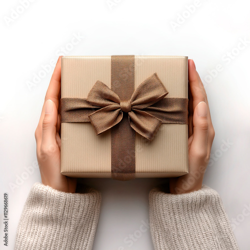 Woman hands with present box.
