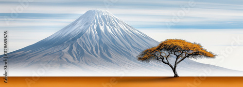 Majestic Kilimanjaro mountain with solitary tree under soft light photo